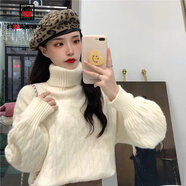 AEMAPE韓版高領(lǐng)加厚麻花毛衣女2025春秋冬季新款針織衫女時尚上衣 MX-7244_白色 加厚 S _建議85-100斤