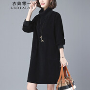 衣典零一（LEDIALYI）加絨加厚燈芯絨連衣裙2023冬季女裝新款時(shí)尚氣質(zhì)高領(lǐng)打底衛衣裙子 黑色 XL（推薦143-155斤）