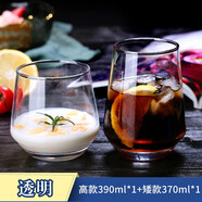 青蘋(píng)果 彩色玻璃杯套裝家用喝水杯耐熱茶杯果汁牛奶早餐杯微波爐可用 透明高款+矮款【兩只裝】