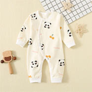 早產(chǎn)兒嬰兒衣服低體重早產(chǎn)寶寶連體按扣哈衣小碼小碼超小純棉 熊貓櫻桃按扣連四季款 48cm (L) 適合5-6斤早產(chǎn)寶寶