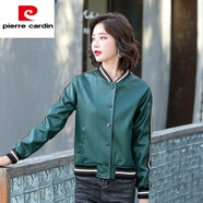 皮爾卡丹（pierre cardin）真皮皮衣女外套2025春秋新款綿羊皮韓版棒球服休閑時(shí)尚短款皮夾克 墨綠色 XL【建議105~115斤】