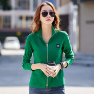 谷卓詩(shī)雙拉鏈長(cháng)袖T恤女新款女裝立領(lǐng)純色休閑百搭春秋外穿外套上衣 綠色 3XL