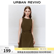 UR春季新款女摩登氣質(zhì)褶皺收腰顯瘦無袖連衣裙UYY750030 深咖棕 XS