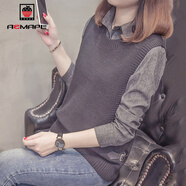 AEMAPE針織衫女春秋冬季2025年新款女士裝洋氣打底毛衣假兩件時(shí)尚上衣 灰色 2XL