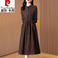 皮爾卡丹（pierre cardin）品牌連衣裙女裝2025春秋長(zhǎng)袖廣州十三行氣質(zhì)品牌洋氣母親裙子 深咖 3XL
