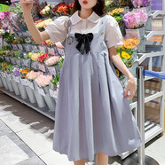 景怡依適合胖女孩穿的裙子夏寬松大童女孩夏裝顯瘦連衣裙大碼裙胖妞學(xué)生 淺藍色 XL