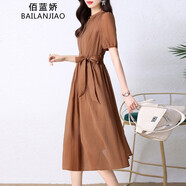 佰藍嬌2025夏季女裝新款時(shí)尚高檔法式洋氣質(zhì)小個(gè)子連衣裙女仙女裙子夏天 棕色 M