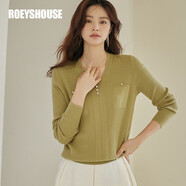 ROEYSHOUSE羅衣輕奢48.4%綿羊毛純色毛衣女春裝新款彈力打底針織衫07141 青檸色 L