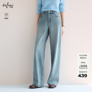 伊芙麗（eifini）秦嵐代言【四面彈】伊芙麗無側縫撞色壓線直筒拖地褲女新款彈力褲 霧霾藍 S 90-100斤
