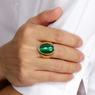 萬(wàn)寶資復(fù)古男士戒指閉口光面貓眼石戒子男霸氣指環(huán)刻字 綠色貓眼石12號(hào)（周長(zhǎng)67毫米）