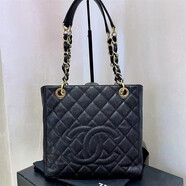 【二手99新】香奈兒Chanel GST PST CF女包黑金黑銀 荔枝皮 手提 單肩女士手袋 PST黑金如圖成色