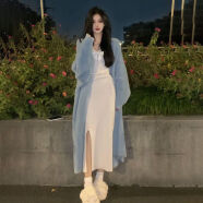 COZOK水貂絨毛衣外套開衫女長(zhǎng)款秋冬新款加厚寬松慵懶風(fēng)針織衫大衣上衣 仙女藍(lán) L (建議125-145斤