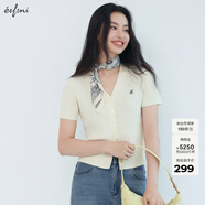 伊芙麗（eifini）秦嵐代言【夏季薄款全新升級】高智麻花毛衣短袖針織衫女 米白 短袖V領現貨 S 80-105斤