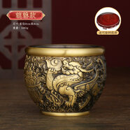 山迪百福缸銅制聚寶盆黃銅米缸聚寶盆擺件家用冰箱上辦公室店鋪工藝品 精雕貔貅缸-直徑約9CM（帶底座）