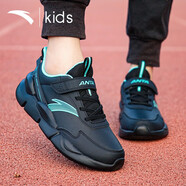 安踏（ANTA）兒童鞋子男童跑步鞋子2025秋季款網(wǎng)面透氣運動鞋 （皮面）黑綠5567I 34 內(nèi)長21.5cm