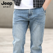 吉普（JEEP）牛仔褲男寬松休閑直筒青年男士微彈牛仔長褲春秋季純棉男裝冬季 淺藍(lán)色 31
