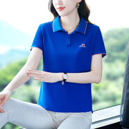語(yǔ)縵冰絲翻領(lǐng)短袖t恤女運動(dòng)polo衫寬松顯瘦夏季女裝半袖上衣 23332克萊因藍 3XL 130-140斤