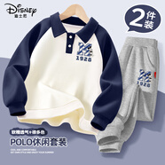 迪士尼寶寶男童春秋套裝2025新款學(xué)院風(fēng)兒童衛衣時(shí)尚潮酷POLO領(lǐng)男孩大童秋裝 迪標米奇K藍白+迪標米奇K灰 120