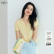 伊芙麗（eifini）秦嵐代言【夏季薄款全新升級】高智麻花毛衣短袖針織衫女 黃色 短袖V領現貨 S 80-105斤