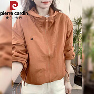 皮爾卡丹（pierre cardin）百搭抽繩短款連帽夾克外套上衣2025春秋新款時尚歐貨休閑沖鋒|衣 桔色 2XL 125斤-140斤