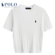 POLO SPORT美國(guó)拉夫勞倫Polo小馬刺繡麻花毛衣短袖針織衫上衣圓領(lǐng)T恤衫夏裝 白色 XL 115-130斤