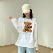 艾羅帝朗 時(shí)尚韓版純棉長(cháng)袖t恤女寬松圓領(lǐng)上衣春秋季上新學(xué)生長(cháng)袖打底衫時(shí) 白色長(cháng)袖玫瑰熊 M 95-105斤