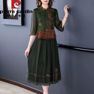 皮爾卡丹媽媽冬裝旗袍裙子氣質(zhì)寬松2025新款中老年女裝秋冬加絨加厚連衣裙 綠色 2XL （建議105-120斤）