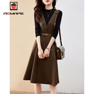 AEMAPE時(shí)尚背帶連衣裙女套裝2026春秋冬新款時(shí)尚氣質(zhì)女裝背帶裙女裙子 1208/高級棕背帶裙+黑打底 M _建議100-110斤