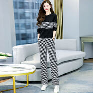 楚馨時(shí)尚套裝女褲子2025春秋季新款女裝氣質(zhì)寬松休閑褲女格子闊腿褲 圖片色 S 85-100斤