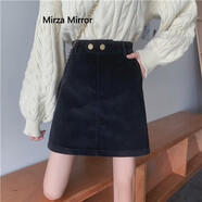 蜜莎蜜拉（Mirza Mirror）燈芯絨半身裙女韓版2024年春秋防走光高腰顯瘦短裙a字裙 黑色 S