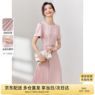 尚都比拉設(shè)計感拼接連衣裙夏季高級感氣質(zhì)百褶裙小個子中長裙子 粉陶色 M