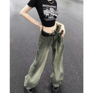 焱思泰秋季vibe高街復古漸變直筒牛仔褲女寬松顯瘦闊腿休閑長(cháng)褲子ins 綠色優(yōu)質(zhì)902款 S【建議80-95斤】