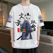 康創(chuàng)暉國(guó)潮夏季男士短袖t恤打底衫寬松潮流半袖體恤圓領(lǐng)印花T恤上衣男裝 文武貓 XS 68-78斤
