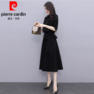 皮爾卡丹（pierre cardin）精致2025早春季新款連衣裙女裝正式場合法式小個(gè)子裙子針織 黑色 XL (105)