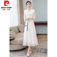 皮爾卡丹高檔女裝中國風(fēng)優(yōu)雅女裝古風(fēng)復(fù)古改良漢服白色長裙古裝仙氣顯 白色 L