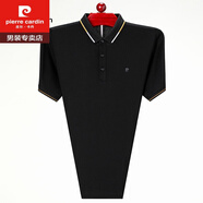 皮爾卡丹（pierre cardin）品牌高檔男裝 桑蠶絲短袖t恤男士免燙翻領(lǐng)中年夏季純色休閑爸爸po 黑色8223 165/84A