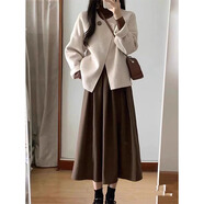 雪妃藍(lán)琪春季連衣裙2025新款秋冬搭配一整套鹽系高級(jí)感小香風(fēng)穿搭套裝裙子 杏色外套 M 【建議95-110斤】
