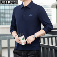 JEEP SPIRIT吉普休閑翻領(lǐng)長袖t恤男寬松大碼薄春秋莫代爾彈力柔軟開衩體恤衫 寶藍 2XL (185) /104A建議165-175斤
