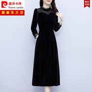 皮爾卡丹（pierre cardin）高檔女裝金絲絨連衣裙女高貴洋氣春秋2022新 黑色 3XL 【150-165斤】