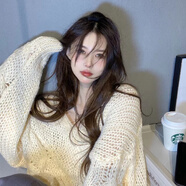 尚簡紛ins女裝超火韓國慵懶風設計鏤空領毛衣女春夏新款小加絨露肩針織 白色 均碼