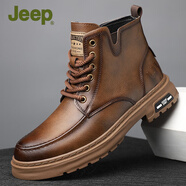 JEEP SPIRIT廣州惠州馬丁靴男士2023新款冬季加絨棉鞋大漠公羊真皮中幫男靴子 棕棉/斷碼品牌特-價(jià) 38