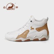 公羊男鞋夏季頭層皮馬丁靴運(yùn)動休閑網(wǎng)面鞋子中幫軟底青年戶外跑步百搭 白棕 （BB65082高幫） 40 (標(biāo)準(zhǔn)皮鞋碼比運(yùn)動鞋大一碼)