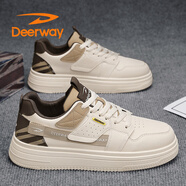 德?tīng)柣荩―EERWAY）男鞋子男2025夏季板鞋男士百搭透氣休閑運動(dòng)鞋 米杏棕 44