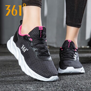 361度女鞋運(yùn)動(dòng)鞋女夏季新款網(wǎng)鞋361學(xué)生旅游透氣網(wǎng)面休閑跑步鞋子 曜石黑/西班牙粉 35