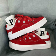 RXEX男鞋春秋季新款面包板鞋男女情侶復古厚底增高休閑百搭運動(dòng)鞋子男 紅色 39 (245mm)