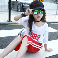 微愛(ài)的小松鼠（weiaidexiaosongshu）童裝套裝中大童女童短袖套裝字母印花運動(dòng)休閑款 555 白色 110 cm