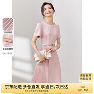 尚都比拉設(shè)計感拼接連衣裙夏季高級感氣質(zhì)百褶裙小個子中長裙子 粉陶色 XL