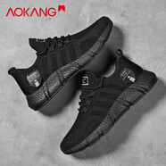 奧康（Aokang）男士休閑網(wǎng)面百搭潮流跑鞋2025新款夏季透氣輕便軟底減震運(yùn)動(dòng)鞋男 黑色 40