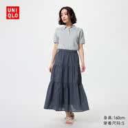 優衣庫層疊長裙/常規款女裝半身裙26春夏新款484820 484821 484821/69藏青色(條紋) S