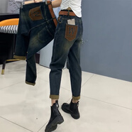 孜兮（ZIXI）2025春季高腰大碼哈倫牛仔褲女新款胖mm寬松彈力顯瘦九分老爹褲 懷舊藍(lán) 4XL